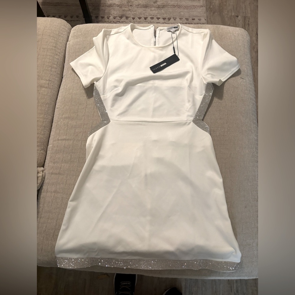 White brand new dress with sparkle and open back
